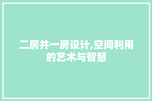 二房并一房设计,空间利用的艺术与智慧