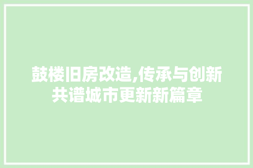鼓楼旧房改造,传承与创新共谱城市更新新篇章