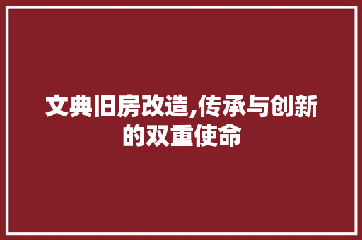 文典旧房改造,传承与创新的双重使命