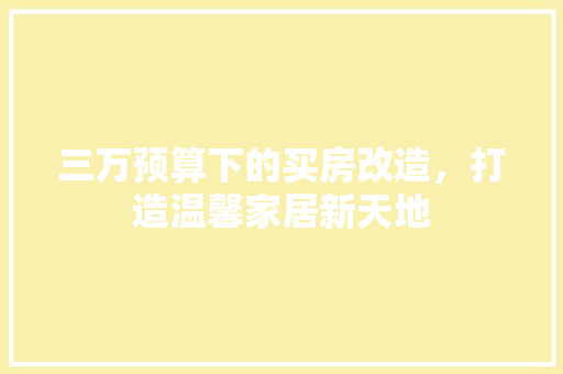 三万预算下的买房改造，打造温馨家居新天地