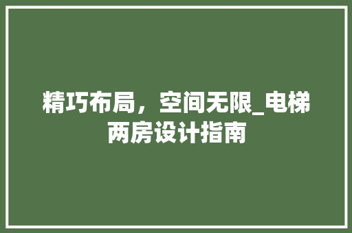 精巧布局，空间无限_电梯两房设计指南