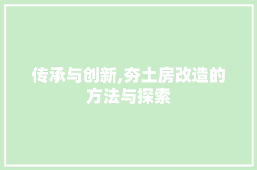 传承与创新,夯土房改造的方法与探索
