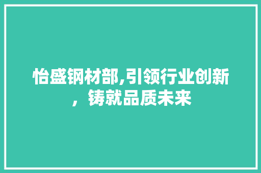 怡盛钢材部,引领行业创新，铸就品质未来