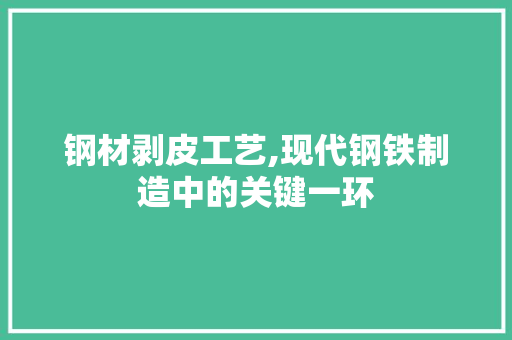 钢材剥皮工艺,现代钢铁制造中的关键一环