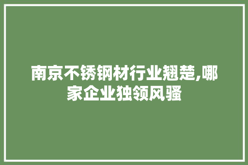 南京不锈钢材行业翘楚,哪家企业独领风骚