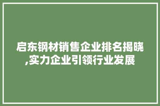 启东钢材销售企业排名揭晓,实力企业引领行业发展