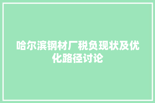 哈尔滨钢材厂税负现状及优化路径讨论