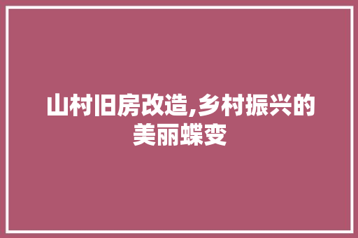 山村旧房改造,乡村振兴的美丽蝶变