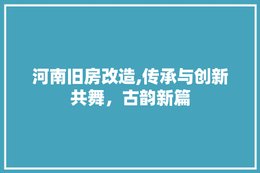 河南旧房改造,传承与创新共舞，古韵新篇
