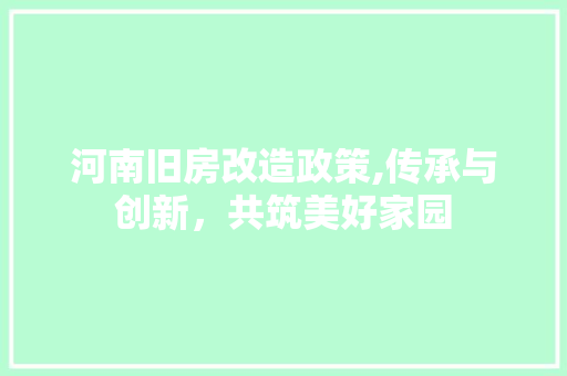 河南旧房改造政策,传承与创新，共筑美好家园