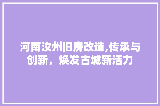 河南汝州旧房改造,传承与创新，焕发古城新活力