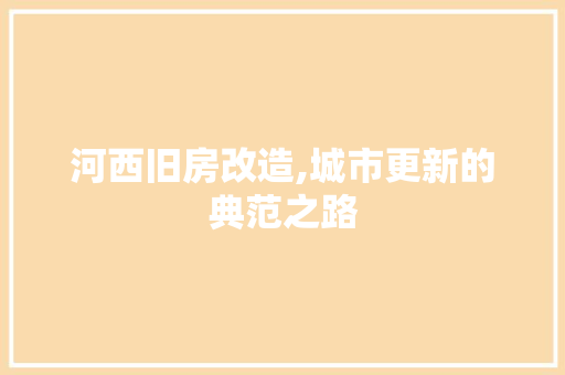 河西旧房改造,城市更新的典范之路