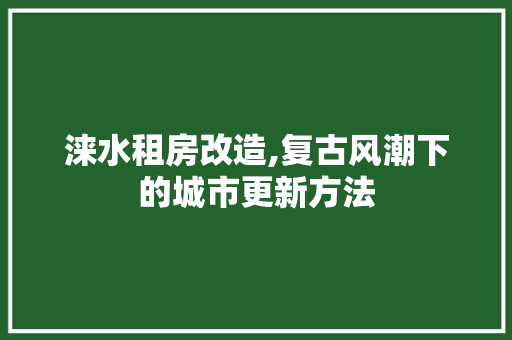 涞水租房改造,复古风潮下的城市更新方法