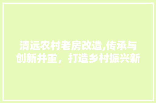 清远农村老房改造,传承与创新并重，打造乡村振兴新样板