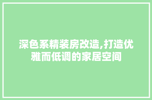 深色系精装房改造,打造优雅而低调的家居空间